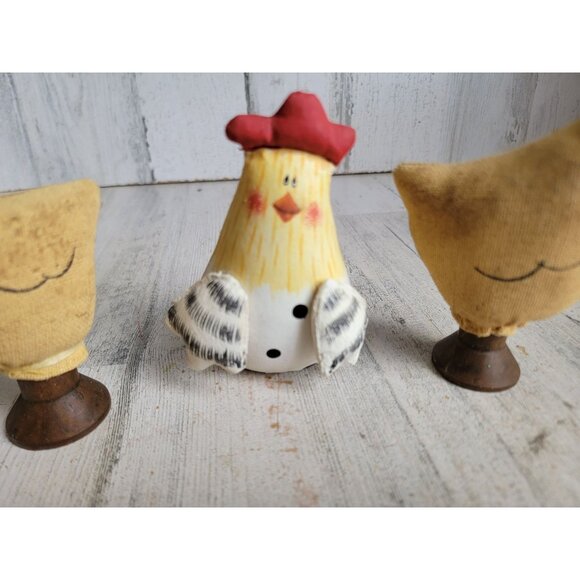 Miniature plush folk art vintage chicken spring chick set toy figure Easter home - Picture 3 of 9